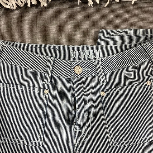 rock&roll denim navy and white pin strip high rise flare bottoms 28x34 - Picture 6 of 9